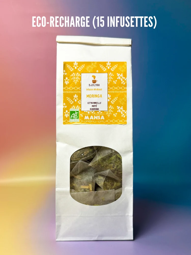 MANSA (Moringa-Citronnelle-Maté-Guarana) Nos Infusions Des Infusions Africaines Inspirées des Traditions Ancestrales MANSA (Moringa-Citronnelle-Maté-Guarana) Nos Infusions Des Infusions Africaines Inspirées des Traditions Ancestrales