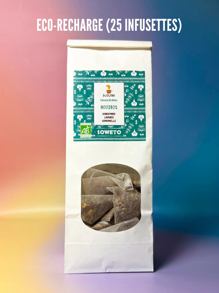 SOWETO (Rooibos-Gingembre-Lavande-Camomille) Nos Infusions Des Infusions Africaines Inspirées des Traditions Ancestrales SOWETO (Rooibos-Gingembre-Lavande-Camomille) Nos Infusions Des Infusions Africaines Inspirées des Traditions Ancestrales