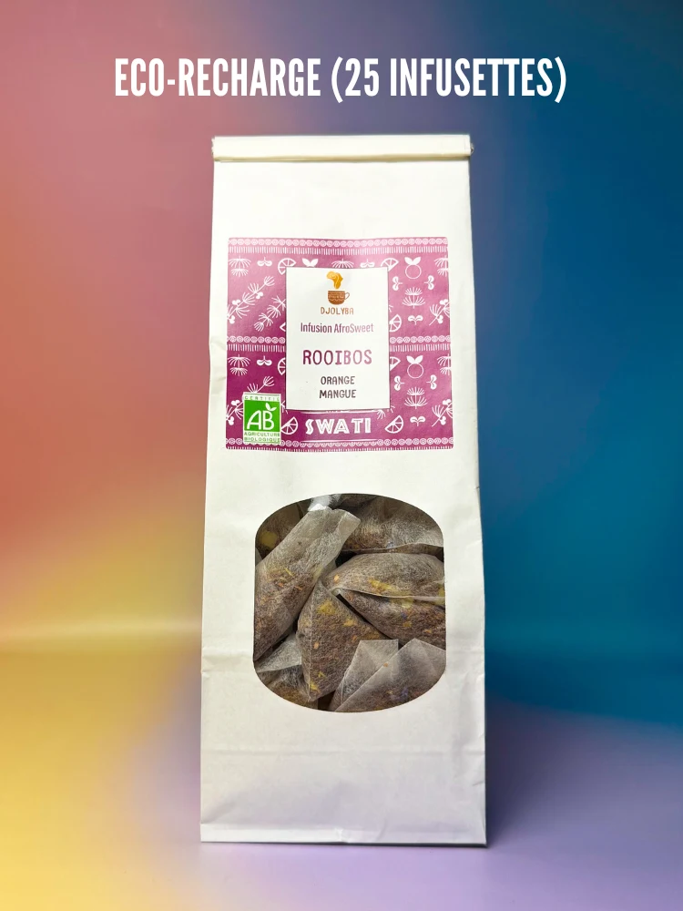 SWATI (Rooibos-Orange-Mangue) Nos Infusions Des Infusions Africaines Inspirées des Traditions Ancestrales SWATI (Rooibos-Orange-Mangue) Nos Infusions Des Infusions Africaines Inspirées des Traditions Ancestrales